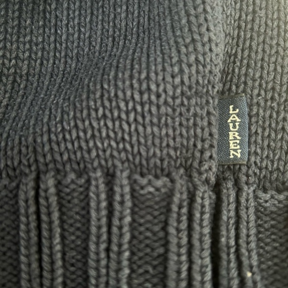 VINTAGE LAUREN RALPH LAUREN NAVY BLUE KNIT 4-BUTTON COLLARED SWEATER, SIZE L - Picture 7 of 8